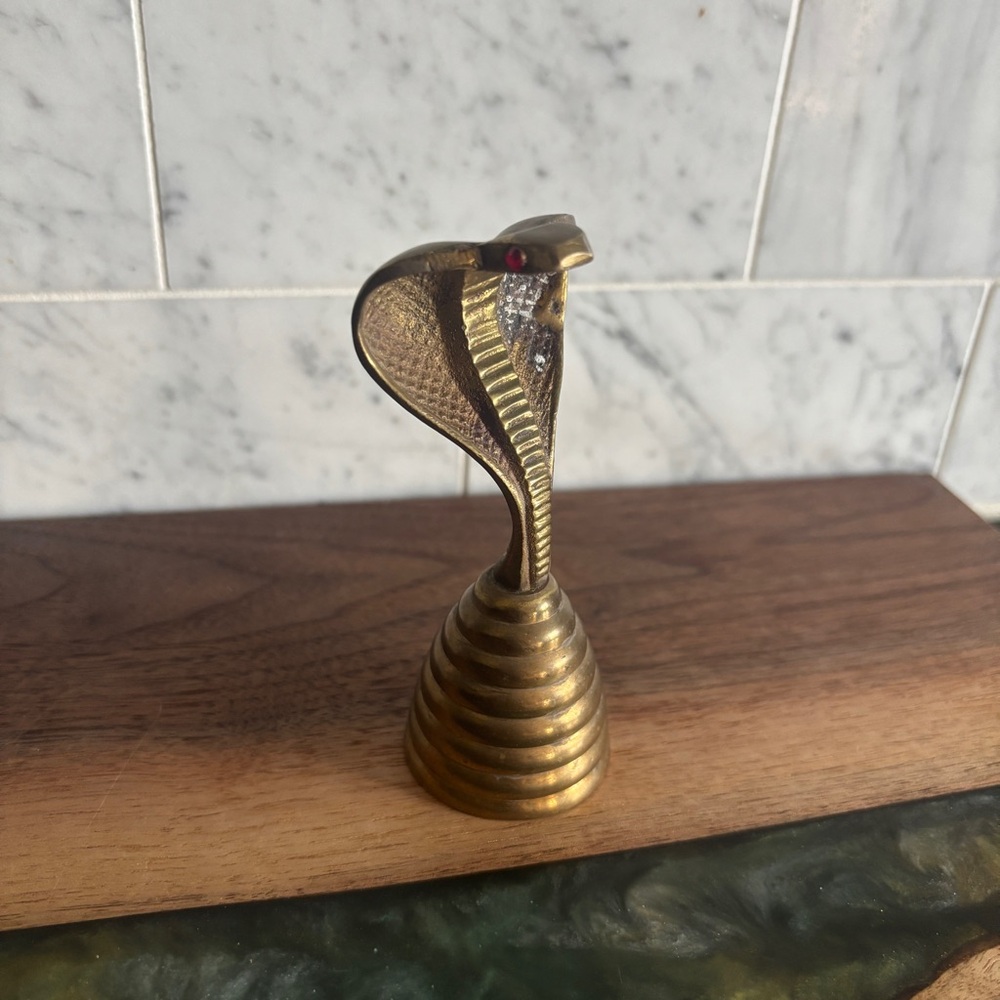 Vintage "Bells Of Sarna India" Standing Cobra Brass Hand Bell